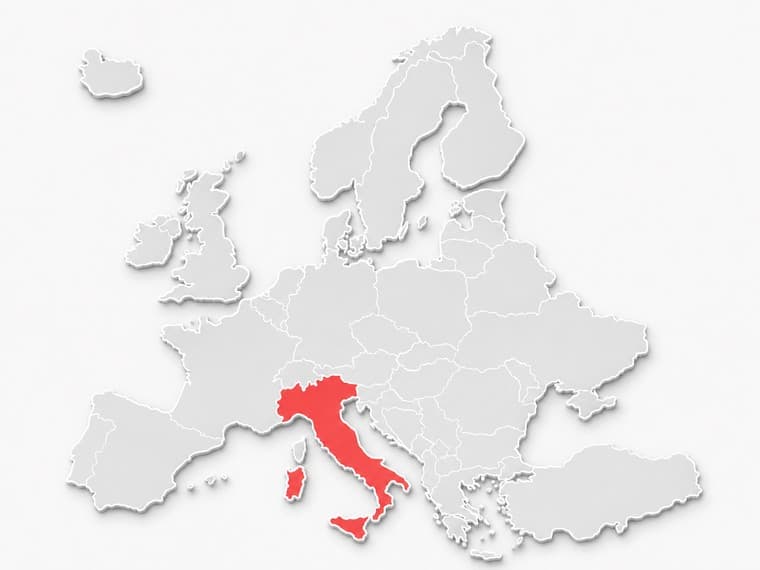 Mappa dell'Europa con l'Italia evidenziata