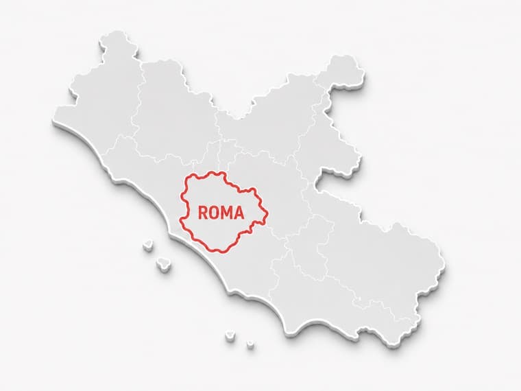 Mappa del Lazio con la provincia di Roma evidenziata