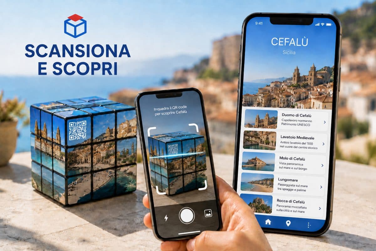 Cubo + smartphone (QR pagina città)